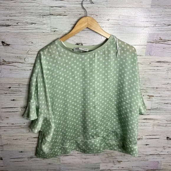 Zara green white polka dot blouse top oversized  size small - Picture 1 of 6